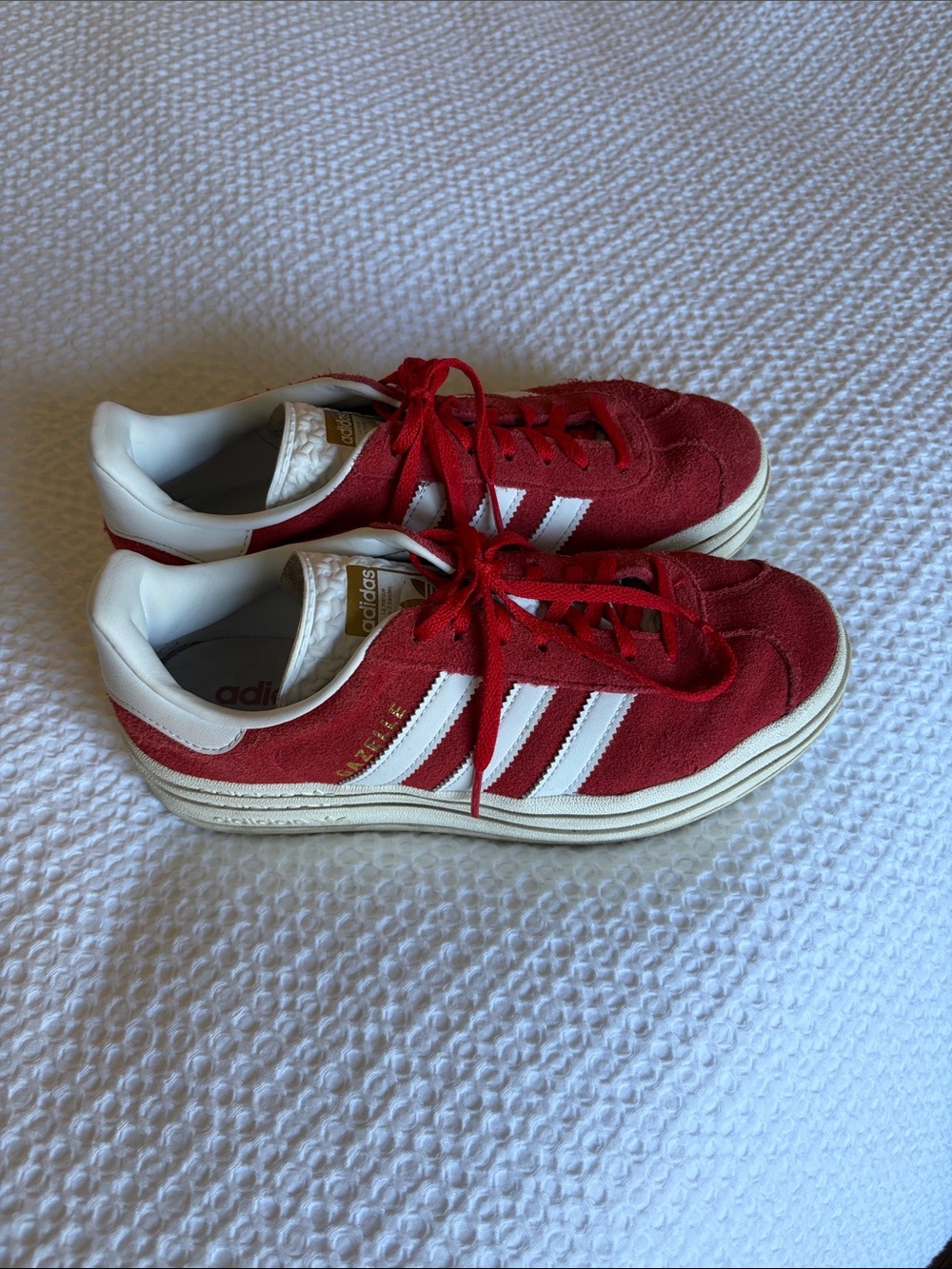 adidas Gazelle Red Suede Athletic Sneakers with White Stripes